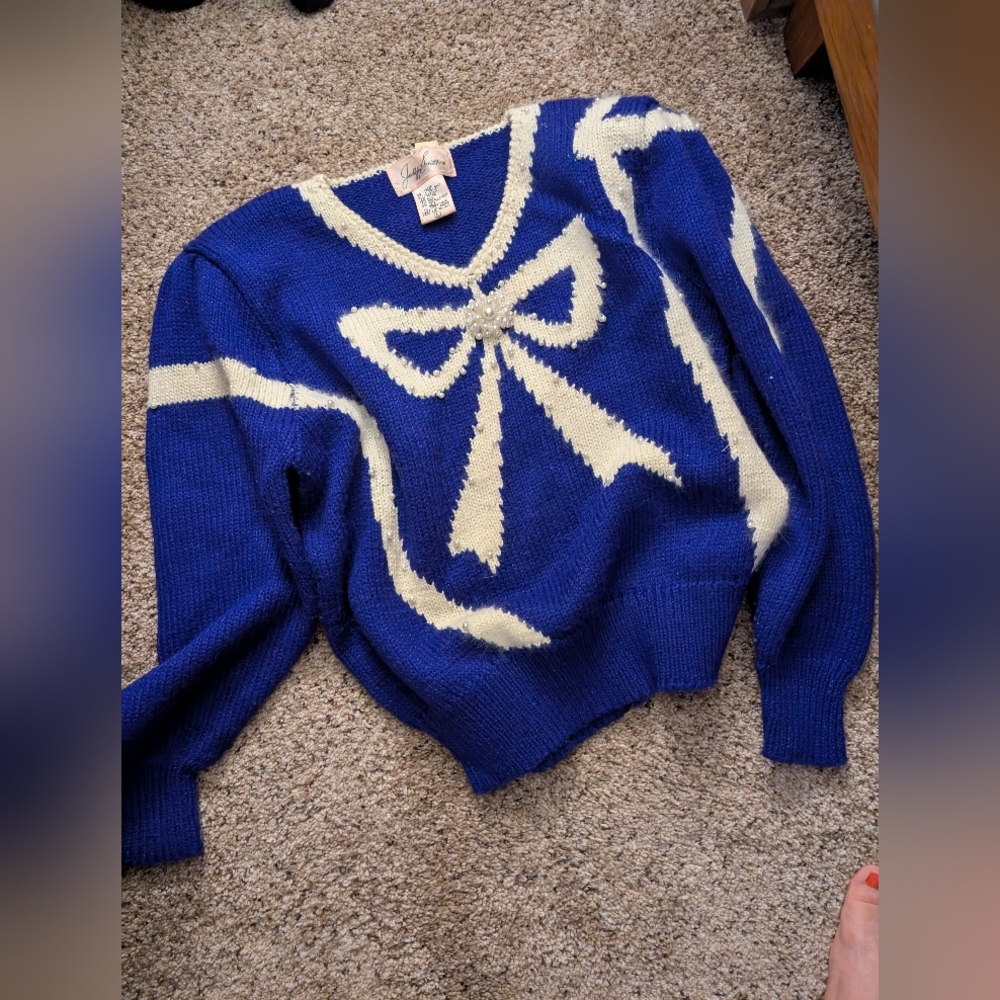 Vintage Purple and Cream Bow Sweater